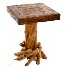 Light Aspen Log Fireside End Table W