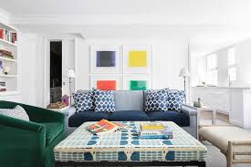 blue sofa with blue seat cushions