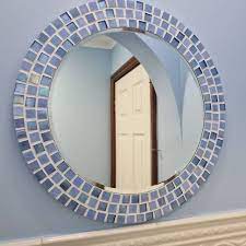 Mosaic Wall Mirror Round Mirror In Blue