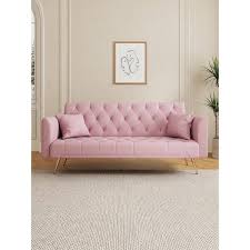 Z Joyee 71 In Round Arm Pink Convertible Twin Size Velvet Sofa Bed