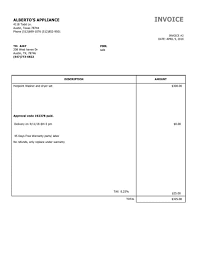Alberto's Appliance Invoice for Washer ...