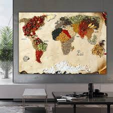 World Cuisine World Map Canvas Painting