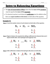 Intro To Balancing Chemical Equations