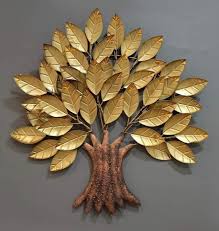 Metal Golden Big Leaf Wall Decor Tree