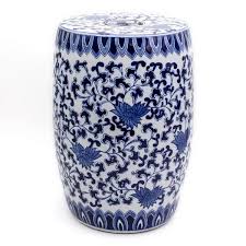 Euro Ceramica Blue Garden White Lotus Ceramic Drum Stool