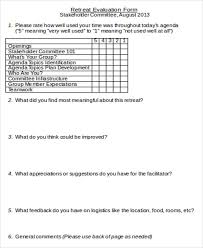 Sample Retreat Evaluation Form 9 Examples In Word Pdf