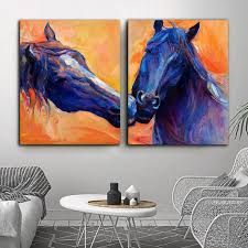 Blue Horses 2 Piece Canvas Painting
