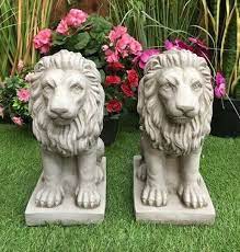 Pair Of Stone Cast Bavarian Lion Garden