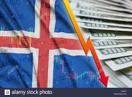 Iceland Flag And Chart Falling Us Dollar Position With A Fan