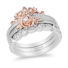 Enchanted Disney Belle 1 5 Ct T W Diamond Rose Stackable Band Set In Sterling Silver And 10k Rose Gold Size 7