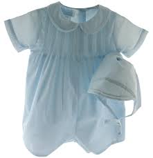 Infant Boys Blue Dressy Shortall Dedication Outfit With Pintucks Petit Ami