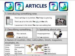 Definite And Indefinite Articles Chart