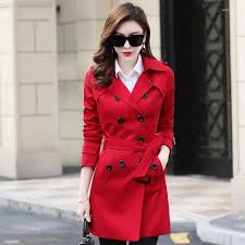 Chic Korean Style Long Red Trench Coat