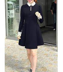Maybe you would like to learn more about one of these? Fit And Flare Dress Black With White Long Fitted Sleeves White Collar