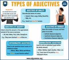 Quality adjectives are used to provide supplementary information about a noun or a subject. Adjectives 5 Types Of Adjectives With Definition Useful Examples Esl Grammar