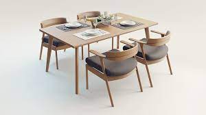 wooden dining table and chairs set 3d