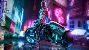 Plenty of cool cars, enhanced humans, and keanu inside! Wallpaper Cyberpunk 2077 City Girl Motorcycle 1920x1080 Full Hd 2k Picture Image