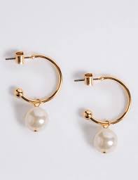 m s womens pearl drop hoop earrings