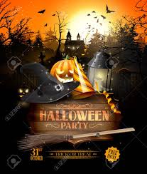 Modern Halloween Party Flyer With Black Lantern Lights And Wooden
