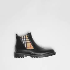 Hover over an image for more details and click for price comparison. Vintage Check Detail Leather Chelsea Boots In Black Men Burberry United States