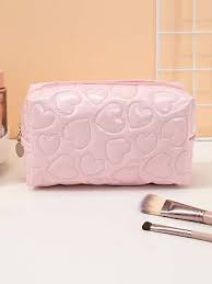 baby pink heart quilted makeup bag