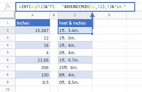 1″ = 1/12ft = 0.083333ft. Convert Inches To Feet And Inches In Excel Google Sheets Automate Excel