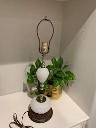 Milk Glass Table Lamp Wood Brass