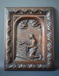 Antique Hand Carved Wood Wall Panel Of