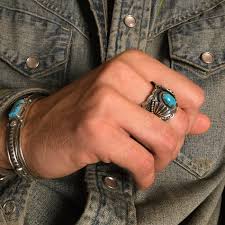 navajo ring with kingman turquoise set