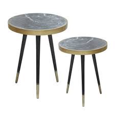 India Large Round Side Table Black Gold