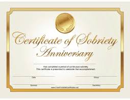 sobriety anniversary certificate gold