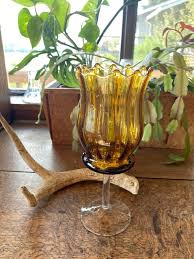 Tall Amber Glass Goblet Style Candle
