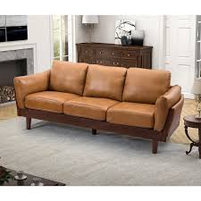 olenides camel genuine leather sofa