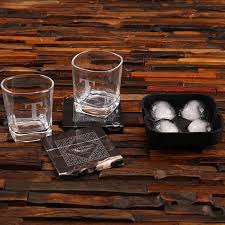 whiskey glass and coaster set with