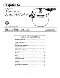 8 Quart Aluminum Pressure Cooker Instruction Manual Presto