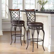 Wood and metal bar stools with backs. Hartley 30 Wood And Bronze Metal Swivel Bar Stools Set Of 2 44e74 Lamps Plus