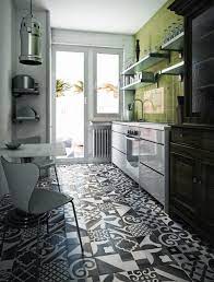 black white decorative kitchen floor