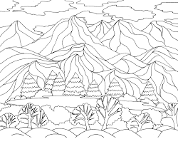 Artistic or educative coloring pages ? Splendi Scenery Coloring Pages For Adults Nature Landscape Forest Mountains Sea Island Freeintable Kids Slavyanka