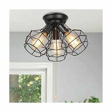 Laluz Industrial Close To Ceiling Light Fixture Wire Cage Pull String For Bed 708747363630 Ebay