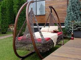 double swing bed with wooden stand