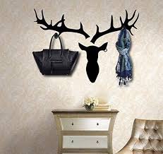black deer head wall decal with 3 hooks