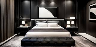 black luxury bedroom with side table