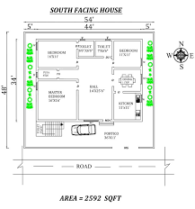 54 X48 3bhk South Facing House Plan As