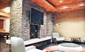 Natural Stacked Stone Veneer Fireplace