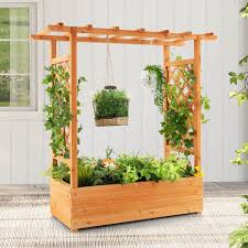 Raised Garden Bed With Trellis Or