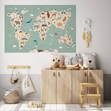 animals world map wall sticker