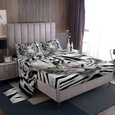 White Tiger Bed Sheet Set 3d Animal