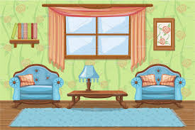 Cartoon living room interior background template. Cartoon Living Room With Furniture Pre Designed Illustrator Graphics Creative Market