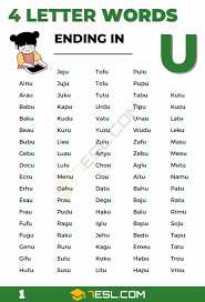 175 helpful 4 letter words ending in u