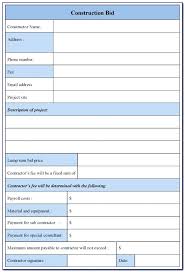 Free Construction Proposal Template Printable Contractor Bid Forms